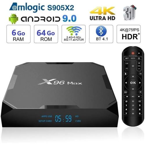 TV Box, 6Go 64Go - ARTIZLEE® Smart Box TV X96 Max Décodeur Multimédia Android 9.0 6GB+64GB WIFI 2.4G/5G S905Wx2 Octa Core Boîtier TV