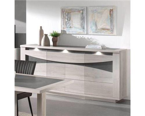 Bahut 205 cm LED couleur chêne beige RIVERY - L 205 x P 53 x H 102 cm