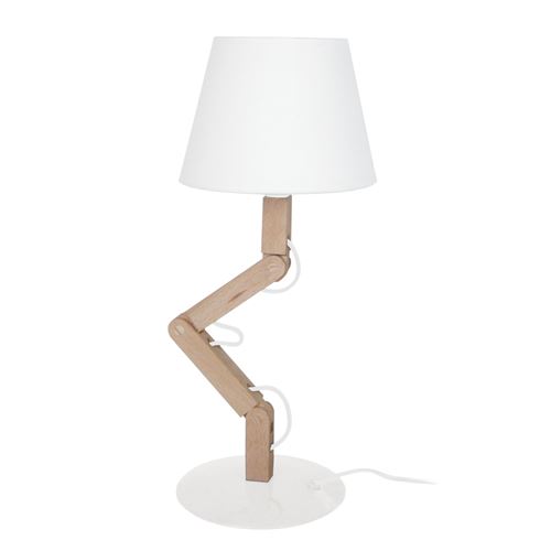 Geri lampe a poser acier bois hetre - 16x30x45cm - blanc bois blanc tosel 65165
