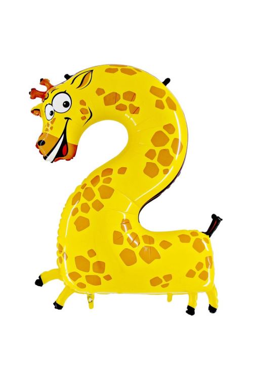 Ballon Aluminium Chiffre 2 Animaloons Girafe 40 102 Cm Grabo Balloons® - Jaune