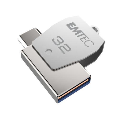 EMTEC T250C lecteur USB flash 32 Go 2.0/3.0 (3.1 Gen 1) Connecteur USB Type-A Connecteur USB Type-C Acier inoxydable