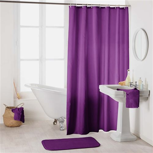 Rideau de douche avec crochets 180 x 200 cm polyester uni essencia Prune