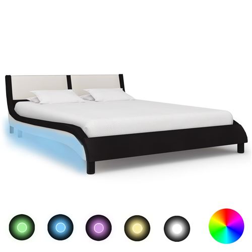 vidaXL Bedframe met LED kunstleer zwart en wit 120x200 cm