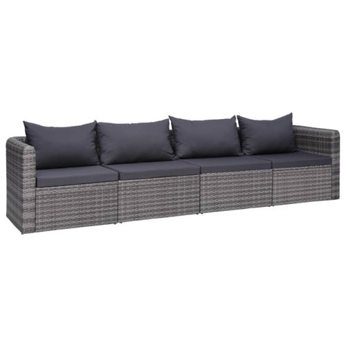 Meuble de jardin 4 pcs avec coussins Gris R&eacute;sine tress&eacute;e Vidaxl n/a