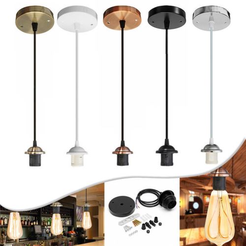 LAVENT E27 Vintage Lampe de plafond metal industriel 1M (sans ampoule) TYPE C ARGENT