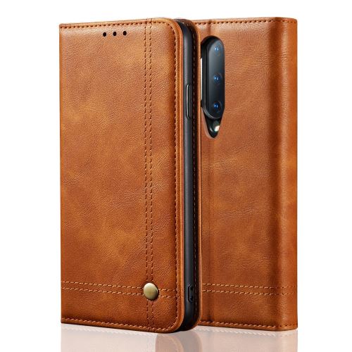 Etui en PU cheval fou de style rétro avec support marron pour votre OnePlus 8 Pro