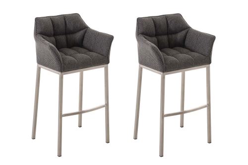Lot 2 tabourets de bar Damaso en Tissu avec support à 4 pieds , Gris titane/Acier inoxydable