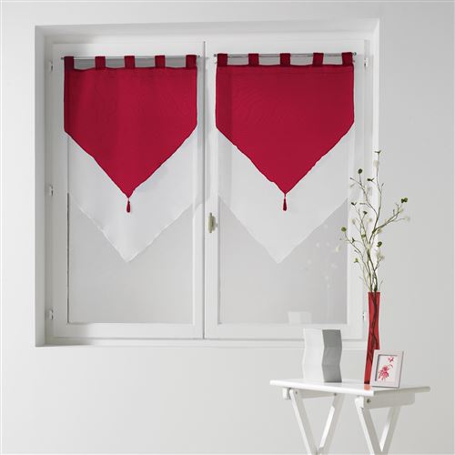 Paire pompon passants 2 x 60 x 90 cm voile bicolore duo Blanc/Carmin