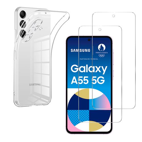 Coque pour Samsung Galaxy A55 5G et 2 Verres Trempé Film Protection Ecran Phonillico®
