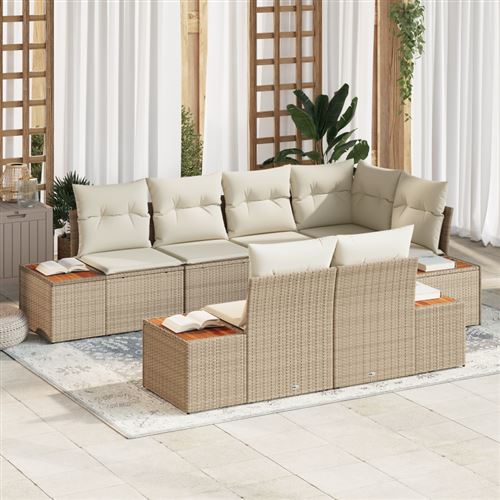 vidaXL - Salon de jardin - Ensemble 7 pièces - Rotin et Acacia - Beige - Image 2