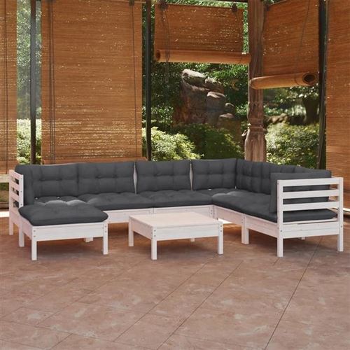 VIDAXL - Salon de Jardin Modulable - Bois Massif - Gris - 8 Personnes - Image 2