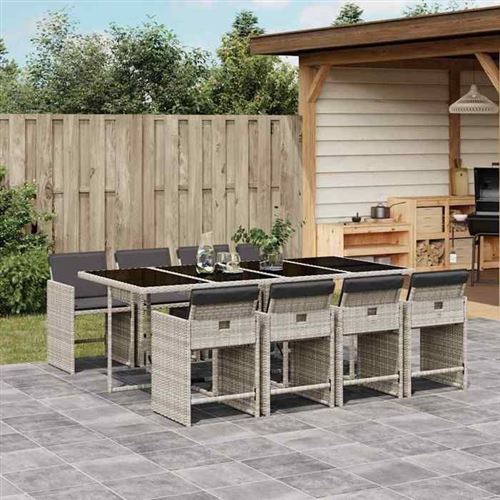 Vidaxl - Ensemble à manger de jardin et coussins 9 pcs gris clair rotin