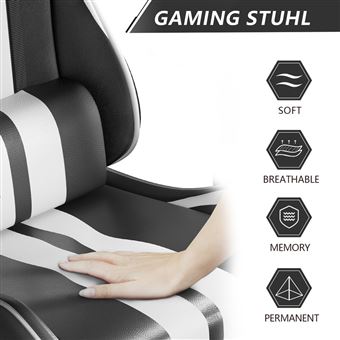 Chaise gaming Bigzzia Fauteuil gamer - chaise gaming - siège de bureau  réglable pivotant gaming racing - avec coussin et dossier inclinable - noir  et blanc