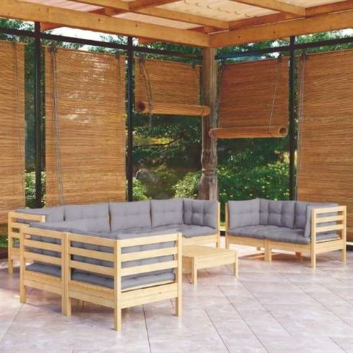 Non Communiqué Gris Salon De Jardin Vidaxl Bois 9 Pieces X 63.5 X 62.5 9 Personnes
