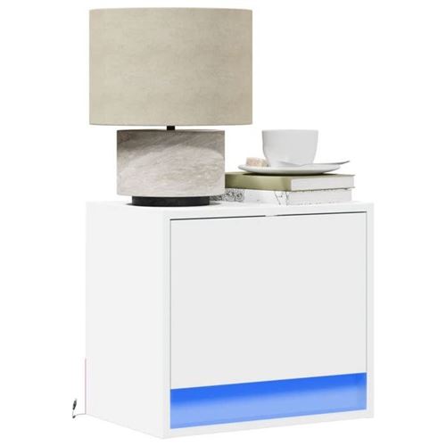 vidaXL Tables de chevet murales avec lumières LED 2 pcs blanc, table de chevet flottante, support de téléphone, table de 852076