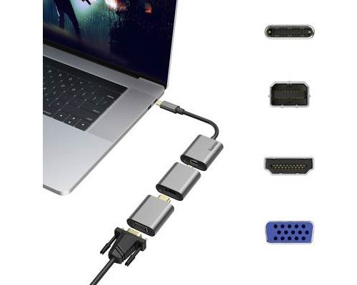 Hama 00200306 USB-C / Mini-Display / HDMI / VGA Adaptateur [1x USB-C™ mâle, Mini port Display mâle, HDMI mâle - 1x Mini port Display femelle, HDMI femelle, VGA