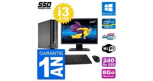 PC HP Prodesk 400 G1 Sff Ecran 22" I3-4130 Ram 8Go SSD 240Go Windows 10 WiFi