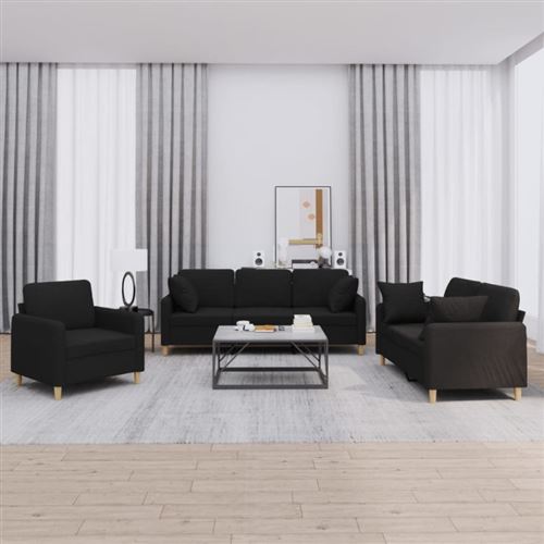 Non Communiqué Noir Ensemble De Canapés 3 Pcs Avec Coussins Tissu