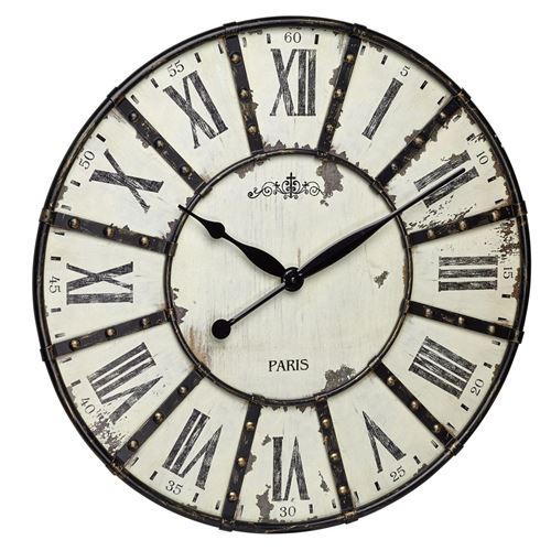 Horloge murale VINTAGE XXL avec applications en métal, analogique, chiffres romains, blanc, TFA 60.3039.02