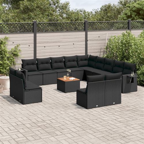  Vidaxl Salon De Jardin Avec Coussins 14 Pcs Noir R&eacute;sine Tress&eacute;e