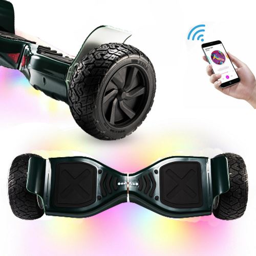 Overboard Hummer Tout Terrain de 8,5, 700W, LED et Bluetooth, Équilibrage Automatique, Vert Foncé