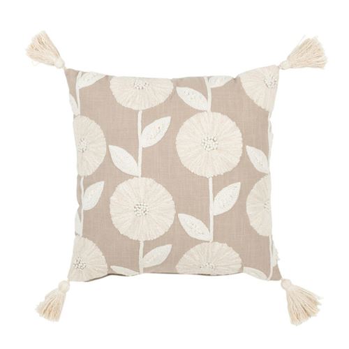 Non Communiqué Beige Coussin Déco Brodé "Fleurs" 45X45cm
