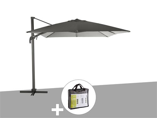  Parasol d&eacute;port&eacute; et inclinable rectangule ardoise avec housse de protection Elea - 3 x 4 m - Hesp&eacute;ride 