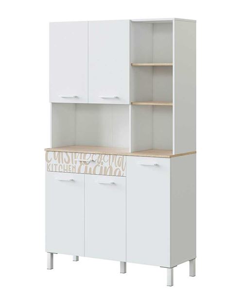 Buffet meuble cuisine coloris blanc artic / chene candien avec impression digitale - Hauteur 186 x Longueur 108 x Profondeur 40 cm -PEGANE-