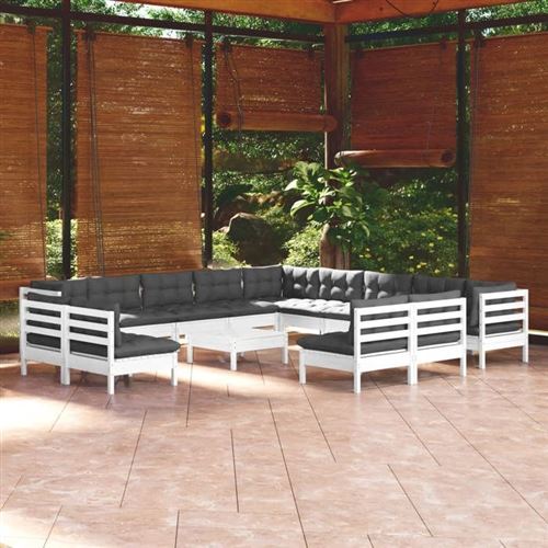 Non Communiqué Blanc Salon De Jardin Vidaxl Bois 14 Pieces