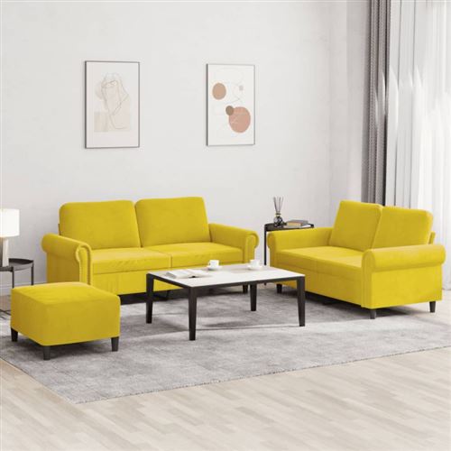 Non Communiqué Jaune Ensemble De Canapés 3 Pcs Avec Coussins Velours