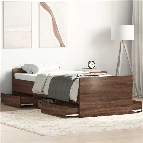 vidaXL Cadre de lit tête de lit et pied de lit chêne marron 100x200 cm