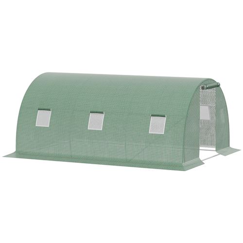 Serre tunnel 13,5 m² dim. 4,5 x 3 x 2 m - 6 fenêtres, porte zippée enroulable - acier galvanisé PE haute densité vert