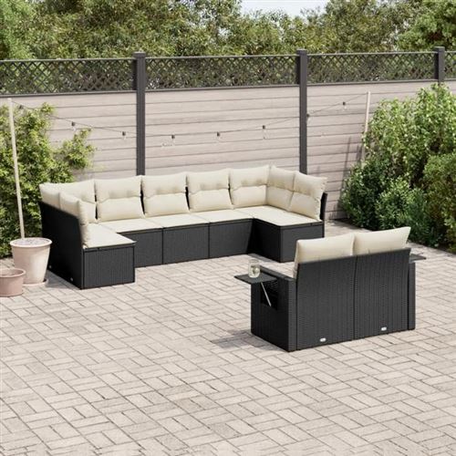VIDAXL  Salon De Jardin 9 Pcs Avec Coussins Noir R&eacute;sine Tress&eacute;e