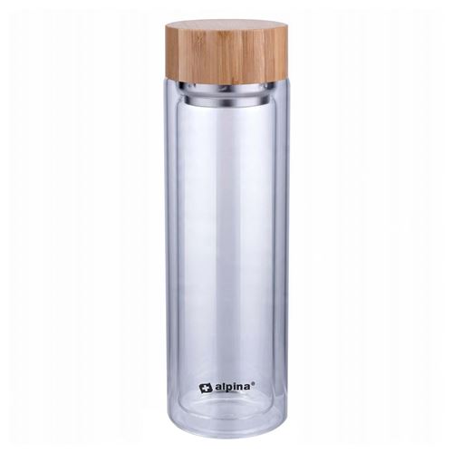 Bouteille d'eau en Verre Borosilicate 450ml Double Paroi avec Filtre à Thé Alpina Transparent