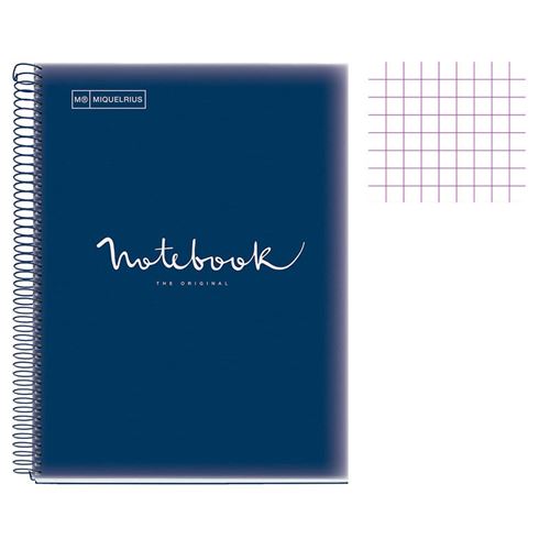 Cahier - A4 (21x29,7cm) - Petits carreaux - 120 pages - couverture en polypro bleu marine - à spirale - Miquelrius