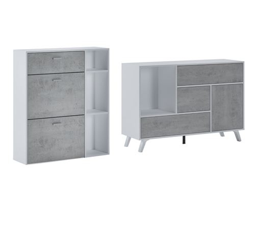 Set entrée-blanc/ciment-Buffet-Meuble chaussures