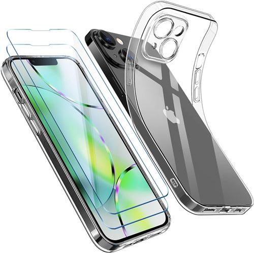 Coque Transparente pour iPhone 14 (6,1) et 2 Verres Trempé Film Protection Ecran Little Boutik®