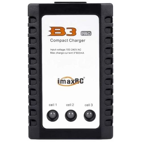 Chargeur LiPo B3 10W Équilibrage pour Batterie Lithium 2S-3S 7.4V 11.1V Compact, Haute Précision, 3 LED Indicatrices, Noir, Plastique