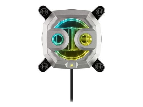 CORSAIR Hydro X Series XC7 RGB - Bloc de refroidissement d'unité centrale par eau pour système de refroidissement - (pour : LGA1156, LGA1155, LGA1150, LGA1151, AM4, LGA1200) - base en cuivre plaqué nickel - argent