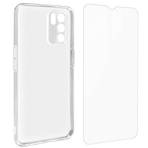 Avizar Coque pour Oppo A16 et A16s Souple et Film Verre Trempé 9H Transparent