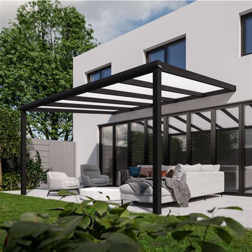 Pratt & Söhne Auvent de terrasse en aluminium 506x357x285cm - Pavillon avec plaques en polycarbonate Opale - Pergola Véranda - Gris
