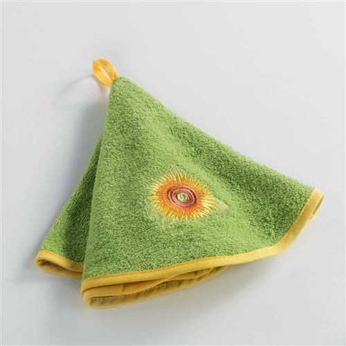 Essuie-main rond (0) 60 cm eponge brodee yellow flower Vert