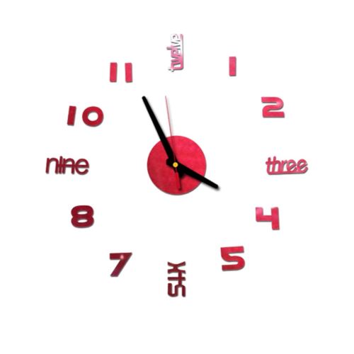 Nombres 3D Diy Romain Mur Acrylique Miroir Autocollant Horloge Décoration Intérieure Stickers Mural Rouge PL627