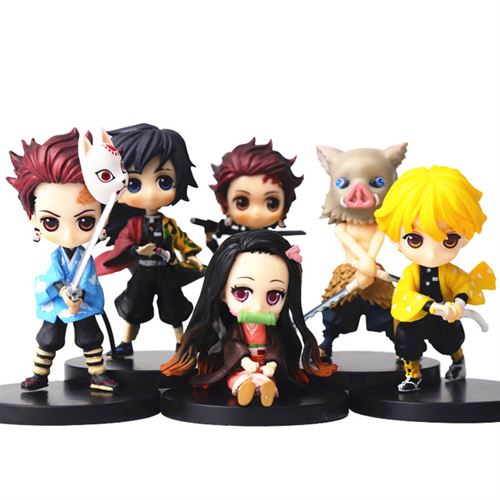 Set de 6 pièces Figurines Q Version Demon Slayer Tanjirou Nezuko Zenitsu Inosuke Giyuu Collection Modèle Jouet Cadeau 7 cm