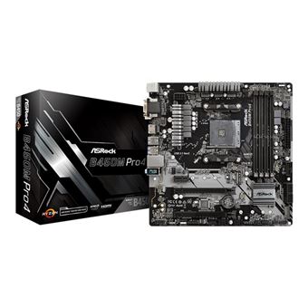 ASRock B450M PRO4 - Moederbord - micro ATX - Socket AM4 - AMD B450 chipset - USB 3.1 Gen 1, USB-C Gen2, USB 3.1 Gen 2 - Gigabit LAN - interne afbeeldingen (CPU vereist) - HD Audio (8-kanaals) - 1