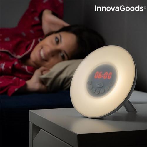 Radio-réveil avec effet Dawn InnovaGoods LED FM USB, blanc