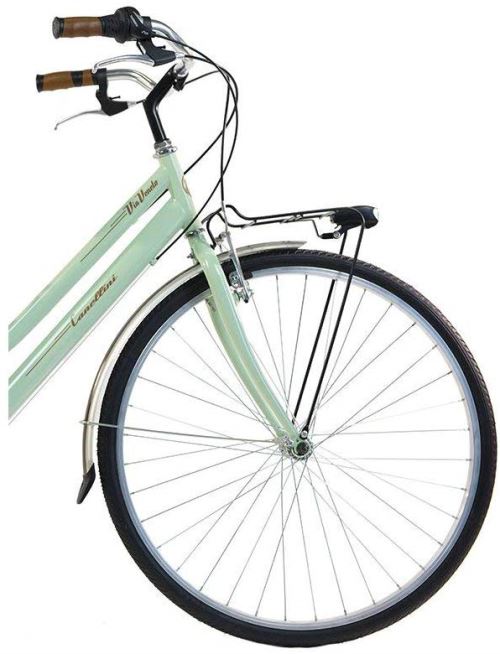 Velo de ville Femme Via Veneto By Canellini Retro Vintage Acier Sac cuir lateral porte bagage Vert Clair Velo de ville Achat prix fnac