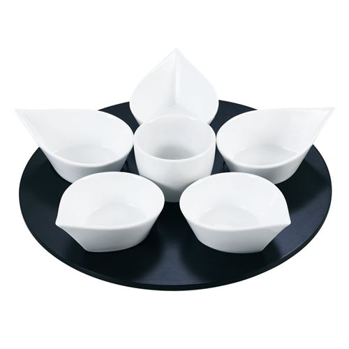 Generique Service Apéritif Rotatif Goutte 7 Pièces 34 Cm Blanc - Table Passion - Blanc - Porcelaine