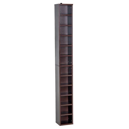 Étagère colonne armoire de rangement CD-DVD 12 compartiments 21L x 20l x 175H cm capacité max. 204 CD coloris noyer foncé