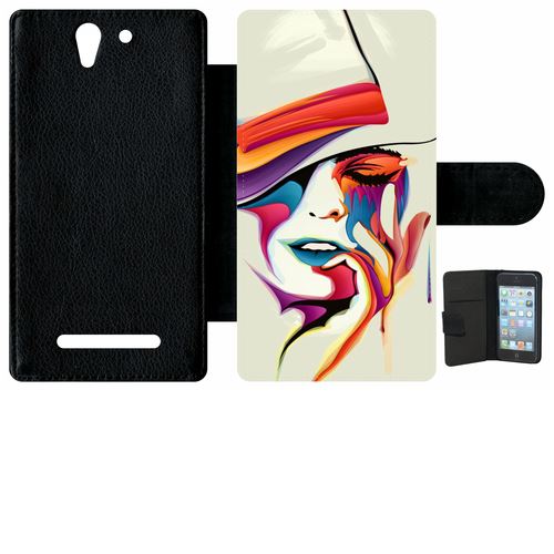 Étui Porte Feuille Sony Xperia C3 Et C3 Dual Visage Abstrait